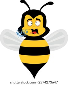 vector illustration character bee insect cartoon, mouth burping with the text burp