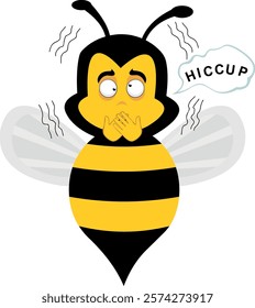 vector illustration character bee insect cartoon, having hiccups symptom and a speech bubble with hiccup text