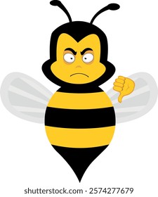 vector illustration character bee insect cartoon, with thumb pointing down in concept of not approved or no like