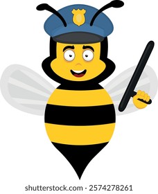 vector illustration character bee insect cartoon, with a police cap and nightstick