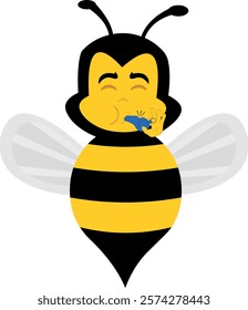 vector illustration character bee insect cartoon, with his mouth blowing a whistle