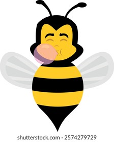 vector illustration character bee insect cartoon, chewing and making bubblegum balloon candy