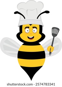 vector illustration character bee insect cartoon with a chef hat and spatula