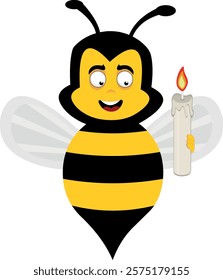 vector illustration character bee insect cartoon, holding a lit wax candle as a remembrance and commemoration concept