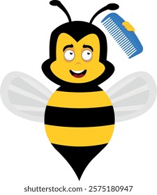 vector illustration character bee insect cartoon, combing her hair with a blue comb