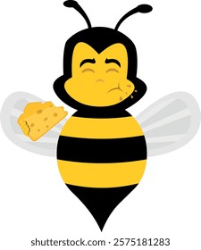 vector illustration character bee insect cartoon, eating a piece of cheese