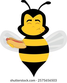 vector illustration character bee insect cartoon eating fast food from a hot dog