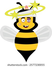vector illustration character bee insect cartoon, hurt with a black eye and seeing stars