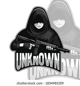 Vektorgrafik eines Charakters in schwarzem Robe mit Waffen für ein Esports Team oder eine Gruppe