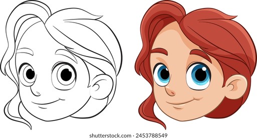 Ilustración vectorial de un personaje, blanco y negro a color
