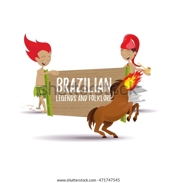 ブラジルの伝説や民話のキャラクター クルピラ 赤い帽子にパイプsaci Pere Mula Sem Cabeca 翻訳 名前の文字 のベクター画像素材 ロイヤリティフリー