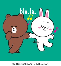 Vector Illustration of character brown pinch cony cheek with love bubble in air on green background