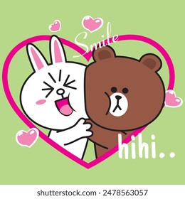 Vector Illustration of character brown pinch cony cheek with love bubble in air on green background