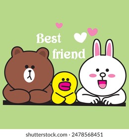 Vector Illustration of character brown pinch cony cheek with love bubble in air on green background