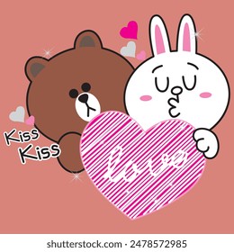 Vector Illustration of character brown pinch cony cheek with love bubble in air on pink background