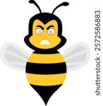 vector illustration character bug bee cartoon, with a furious expression and fire flame in his eyes