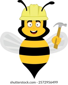 vector illustration character bug bee cartoon, with a builder helmet and hammer in hand