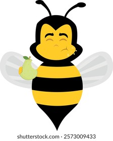 vector illustration character bug bee cartoon, eating pear fruit