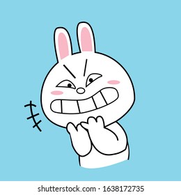 Vector Illustration of character bunny laughing on blue background