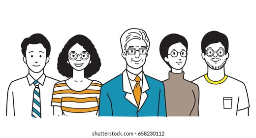 Vector illustration character of businessman and businesswoman in various people in company, teamwork and partnership concept. Hand draw, sketch, doodle, cartoon, design. 