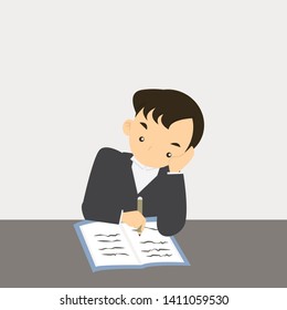 vector illustration character businessman pose has bored to do work.
