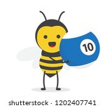 vector illustration character cartoon design cute honey yellow bee mascot holding billiard ball number 10 blue in white background