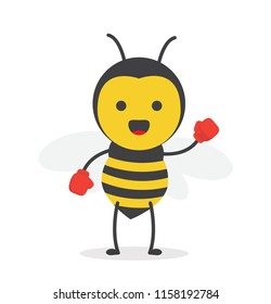 vector illustration character cartoon design cute honey yellow bee mascot holding boxing red hand in white background