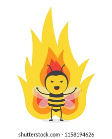 vector illustration character cartoon design cute honey yellow bee mascot burning spirit energy angry in white background