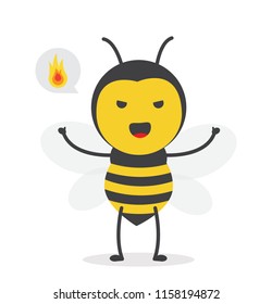 vector illustration character cartoon design cute honey yellow bee mascot with fire angry spirit speech bubble in white background