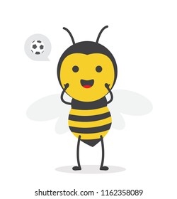 vector illustration character cartoon design cute honey yellow bee mascot with speech bubble ball football sport in white background