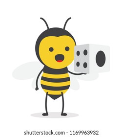 vector illustration character cartoon design cute honey yellow bee mascot holding dice in white background