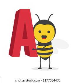 vector illustration character cartoon design cute honey yellow bee mascot holding alphabet letter a in white background