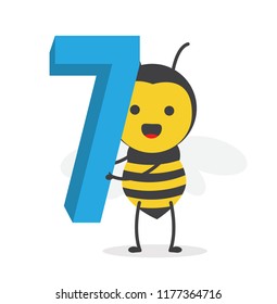 vector illustration character cartoon design cute honey yellow bee mascot holding alphabet number 7 digit in white background