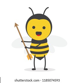 vector illustration character cartoon design cute honey yellow bee mascot holding arrow bow in white background
