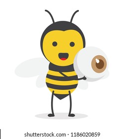 vector illustration character cartoon design cute honey yellow bee mascot holding eye ball in white background