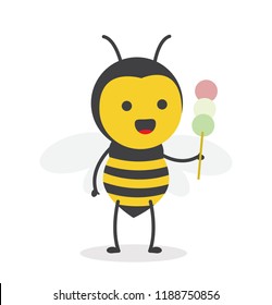 vector illustration character cartoon design cute honey yellow bee mascot holding dango japanese food in white background