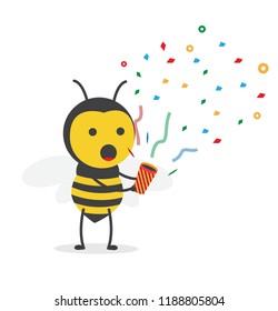vector illustration character cartoon design cute honey yellow bee mascot holding colored confetti in white background
