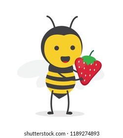 vector illustration character cartoon design cute honey yellow bee mascot holding  fruit delicious with in white background