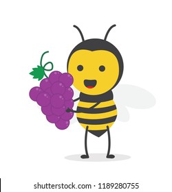 vector illustration character cartoon design cute honey yellow bee mascot holding  fruit delicious with in white background