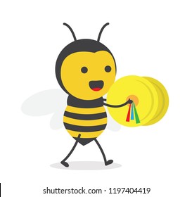 vector illustration character cartoon design cute honey yellow bee mascot holding play gold cymbal music with in white background