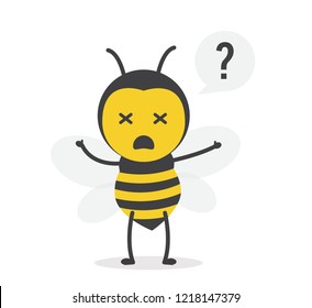 vector illustration character cartoon flat design cute honey yellow bee mascot confusion with question mark in bubble speech in white background