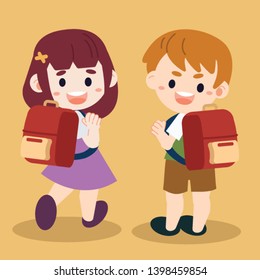 The vector illustration of character cartoon kids going to the school in flat vector style. Illustration about back to school for graphic,content , banner.