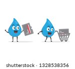 vector illustration character cartoon modern flat design brand of cute water blue mascot holding micro sd card memory with trolley market shopping cart in white background
