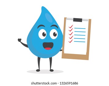 vector illustration character cartoon modern flat design brand of cute water blue mascot holding check list board in white background