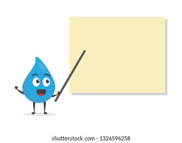 vector illustration character cartoon modern flat design brand of cute water blue mascot holding stick and explain about grow up in board in white background
