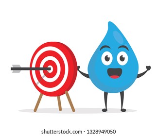 vector illustration character cartoon modern flat design brand of cute water blue mascot arching in profit red target with bow and arrow shooting center aim in white background