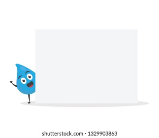 vector illustration character cartoon modern flat design of cute water blue mascot holding blank sign in white background