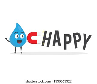 vector illustration character cartoon modern flat design brand of cute water blue mascot holding text happy in white background