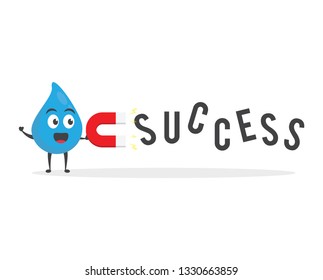 vector illustration character cartoon modern flat design brand of cute water blue mascot holding text success in white background