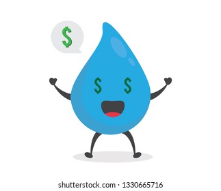 vector illustration character cartoon modern flat design brand of cute water blue mascot bubble text dollar money icon and eyes dollar money in white background